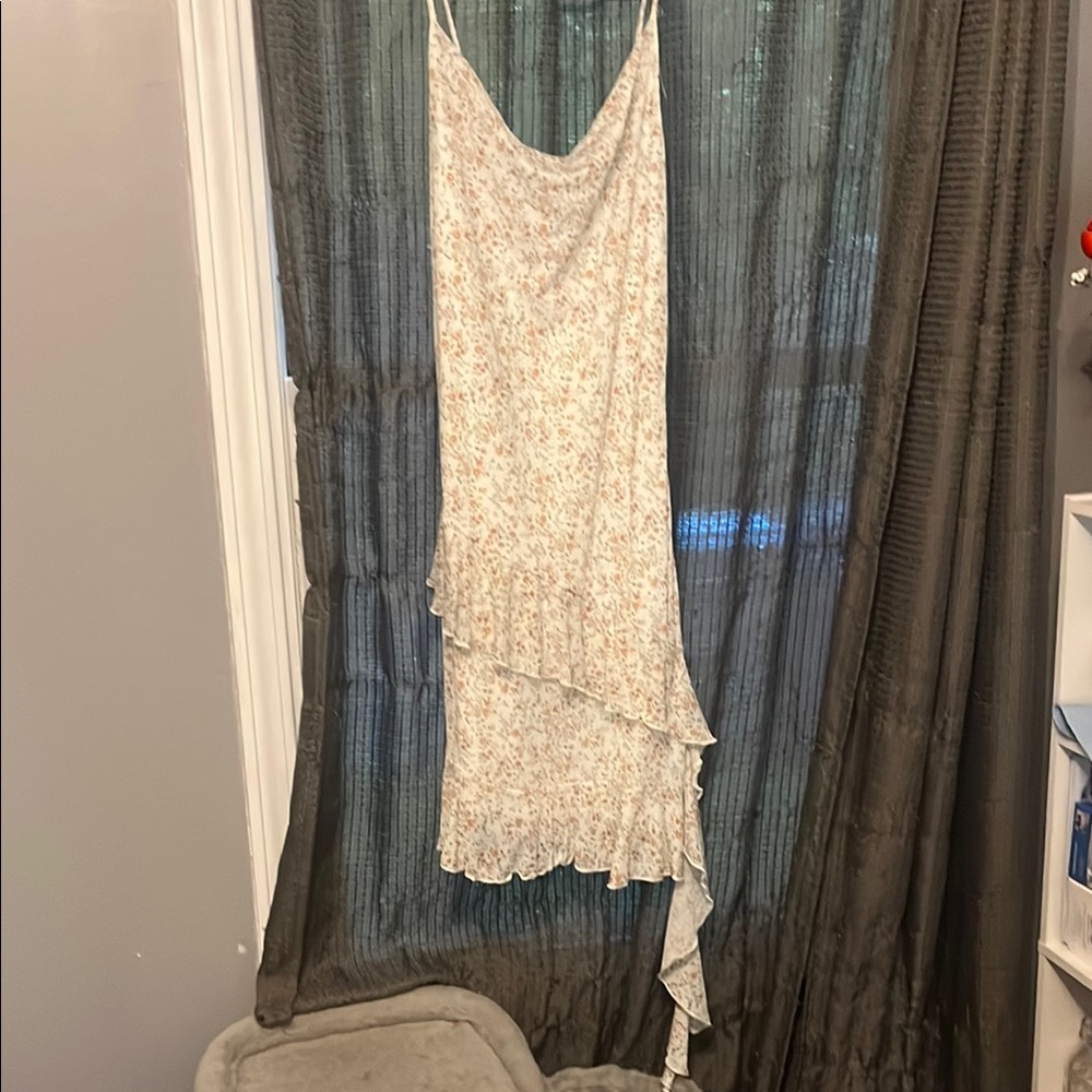 Caution To The Wind Cream Asymmetrical Spaghetti Strap Sundress